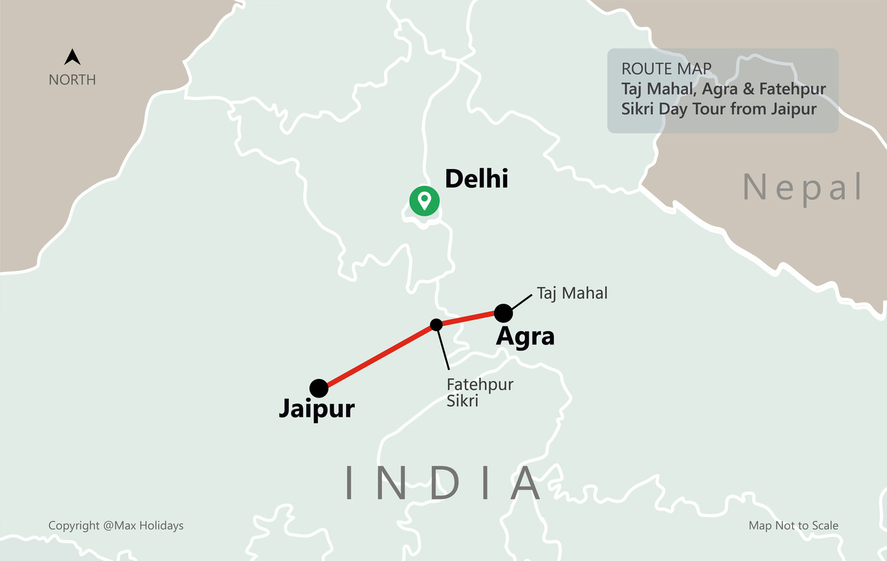 Map of Taj Mahal and Agra Fort Day Tour from Jaipur